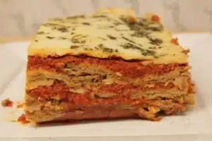 Layered eggplant with cheese and sauce
