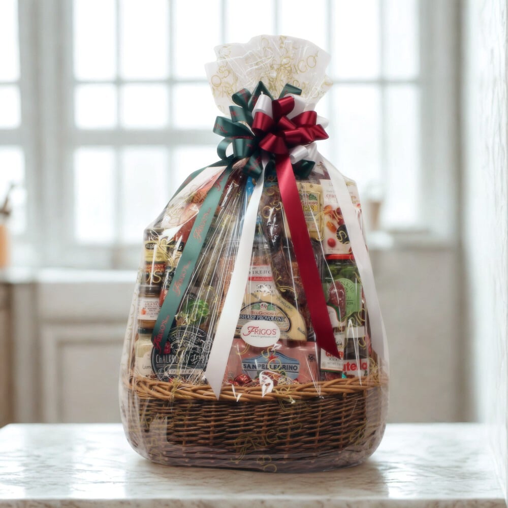 Godfather Gift Basket Godfather Gift Basket with premium Italian meats, cheeses, savory olives and relishes in a rustic woven hamper