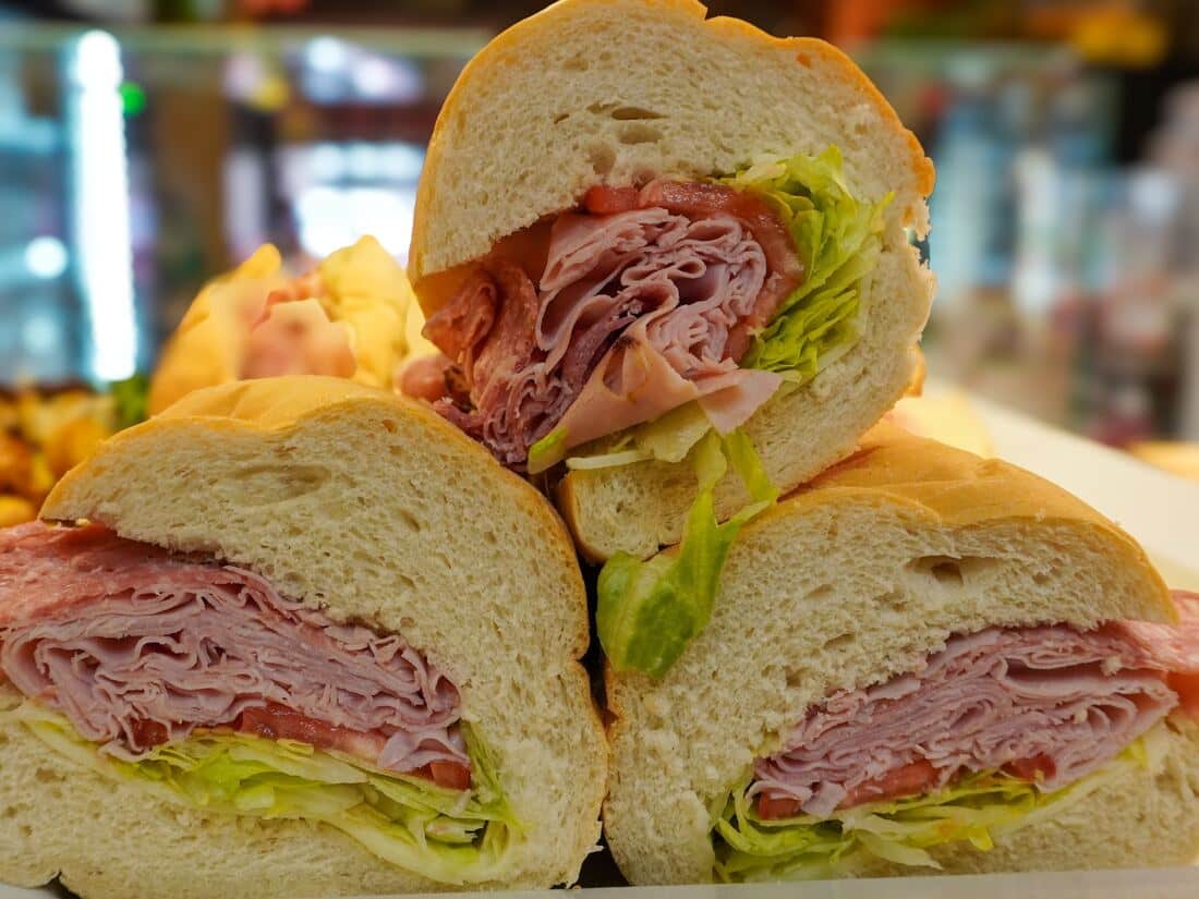 Frigo's Classic Italian sub cut in thirds